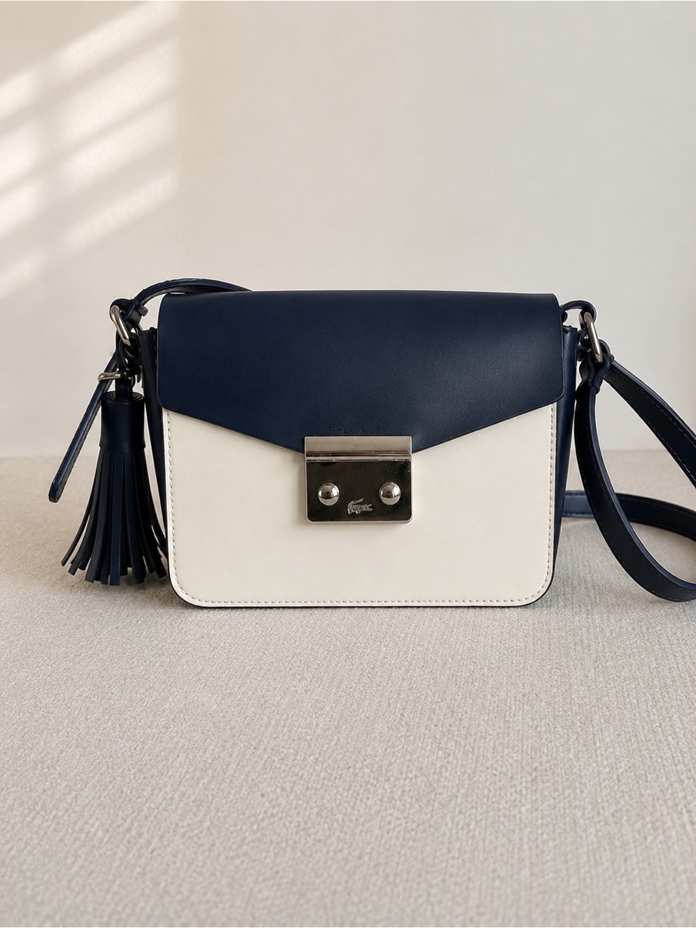 Lacoste LIVE Navy & White Crossbody Bag with Tassel